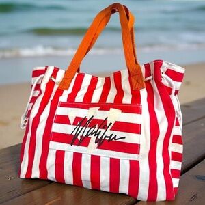 Malibu ☀️ Summer Beach Vibes Canvas Orange white Stripe Bag